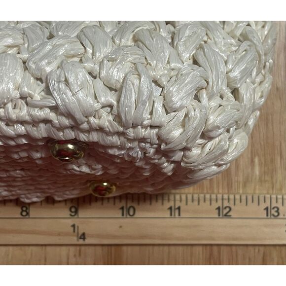 Vintage Mantessa Hand Made Japan Woven Straw Purse Ivory Top Handle Bag - Picture 13 of 15